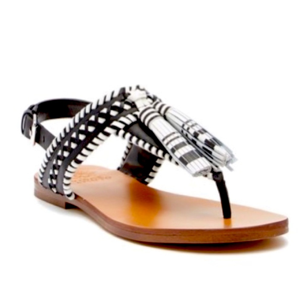 Vince Camuto Black and White Woven Leather Thong Sandals